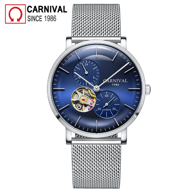 

Carnival automatic mechanical watch men's sapphire crystal mesh with bracelet men's watch waterproof tourbillon fashion watch