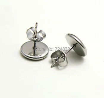 

Blank Stainless Steel 316L Stud Earrings Bases with Round Bezel Cabochon stud Earrings post with Stopper Backs Settings Findings