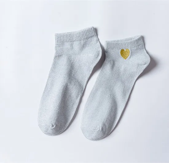 ARMKIN/модные женские носки в Корейском стиле; женские блестящие носки с узором в виде сердца; милые хлопковые носки в стиле Харадзюку; calcetines mujer; Веселые носки - Цвет: gray