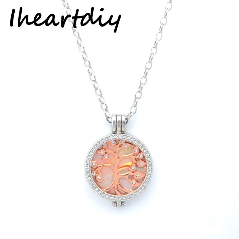 

35mm My Coin Necklace Set with 1pcs Tree coin Disc 1pcs Shell Coin Disc fit in 35mm Coin Holder Plus 80cm Chain as Gift
