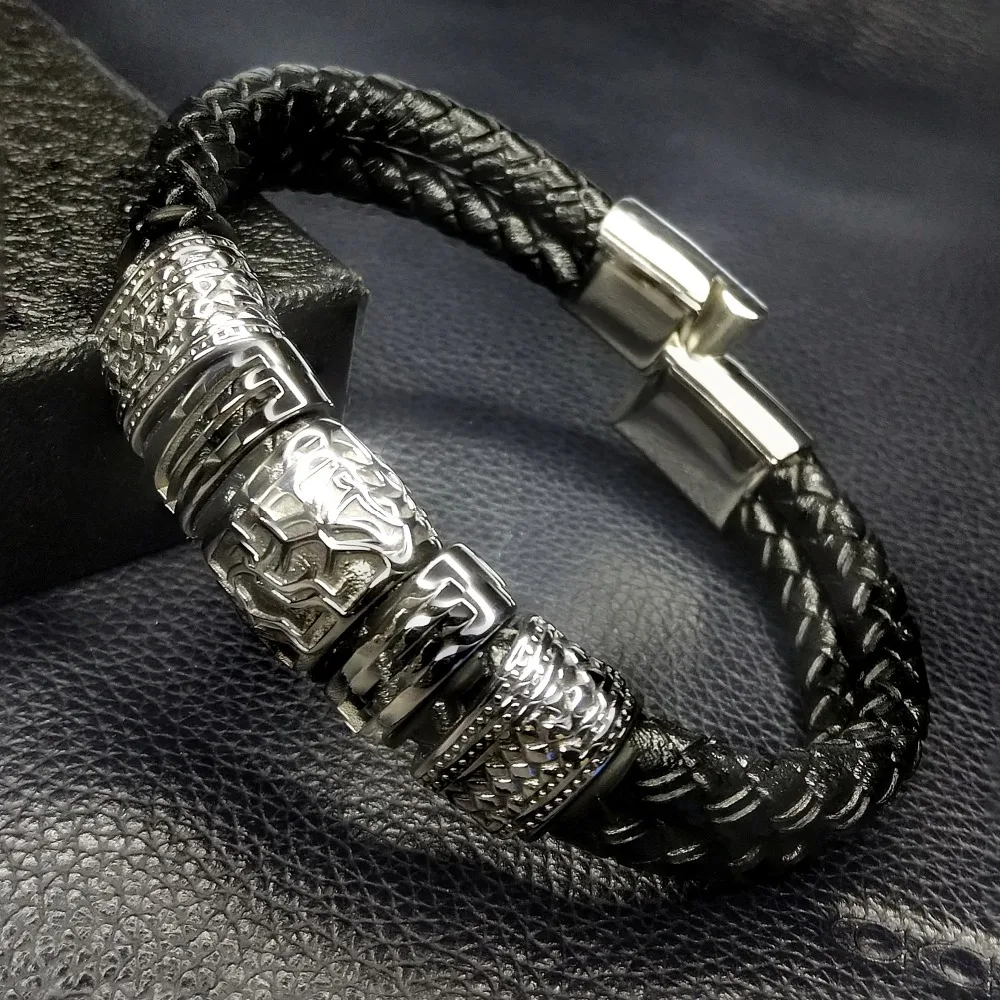 

Fashion Braided Leather Skull Bracelets for Men Women Customizable Bracelet Stainless Steel Magnetic Buckle Fashion Bangle L0073