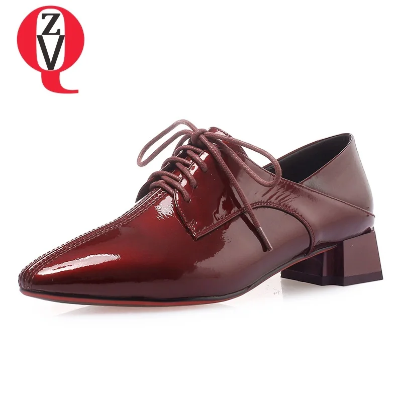 

ZVQ shoes women spring new fashion popular patent leather pointed toe women pumps low strange style cross-tied outside shoes
