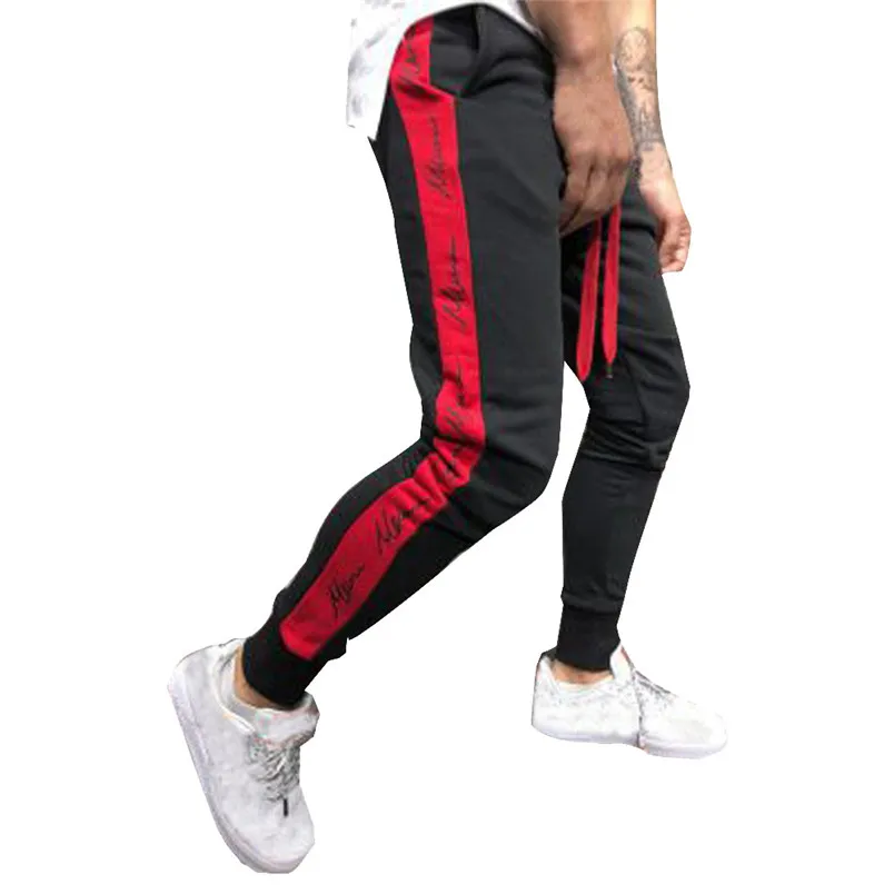 Мужские Длинные повседневные спортивные штаны, осенне-зимние джоггеры, Лоскутные Повседневные Спортивные штаны с завязками, штаны для бега, Новое поступление#4n25 - Цвет: Красный
