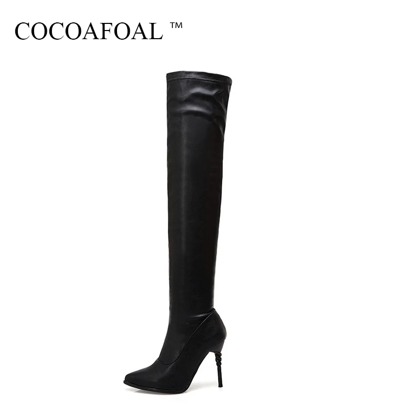 

COCOAFOAL Winter Woman High Heeled Shoes Women's Sexy Over The Knee Boots Plus Size 33 43 Black Fashion Thigh High Boots 2018