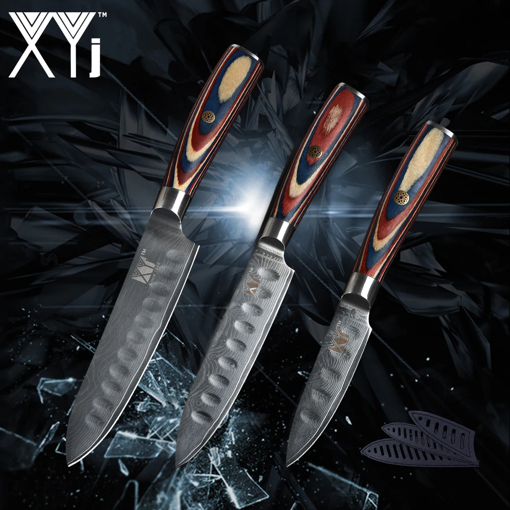 

XYj Kitchen Knives 3'' Paring 5'' Slicing 6'' Chef VG10 Damascus Steel Blade Knives 3 pcs Set Japanese Style Cooking Tools