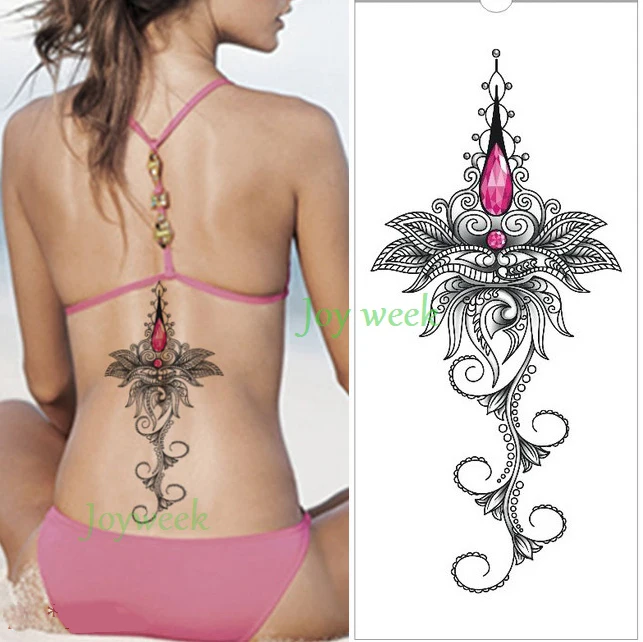

Waterproof Temporary Tattoo Sticker red gemstone mandala henna lotus on back tatto breast flash tatoo fake tattoos for women