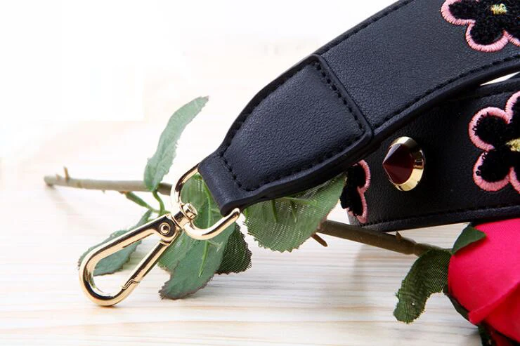 Genuine Leather Bag Strap Lady Handbags Shoulder Straps Bags Accessories Flowers Pattern Belts Gold Buckle Handles Replacement