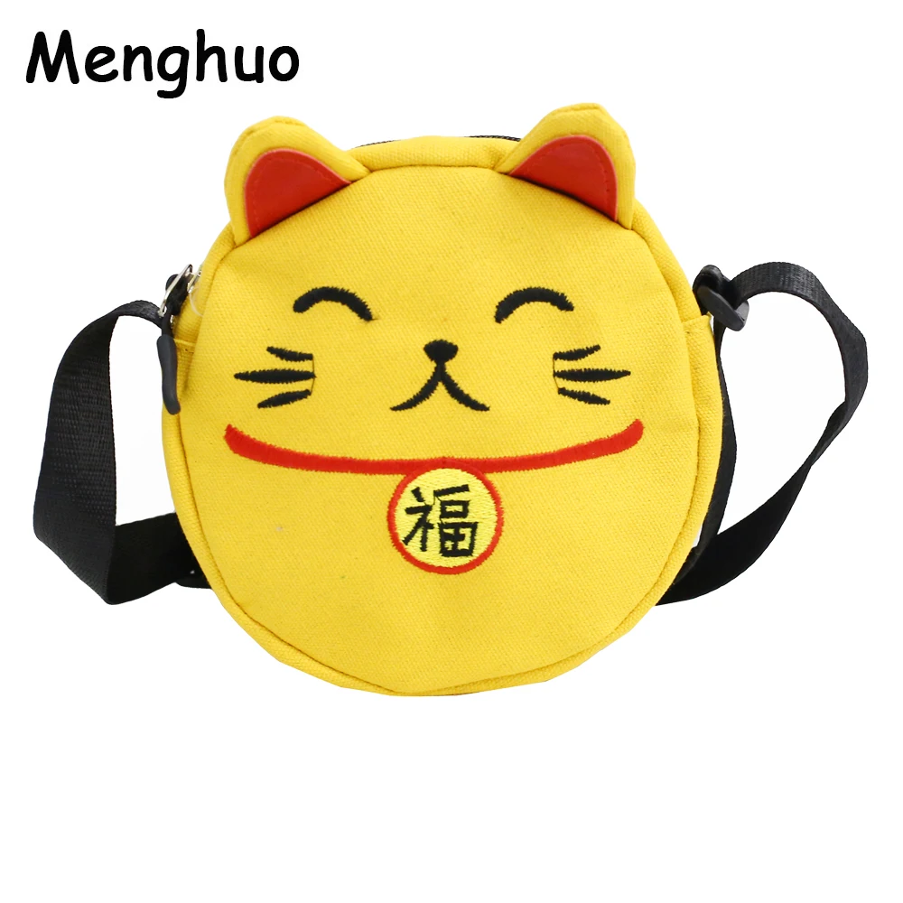 

Menghuo Cute Fortune Cat Face Women Bag Baby Girls Cartoon Mini Shoulder Bag for Women NEW CrossBody Bags Lady Canvas Handbags