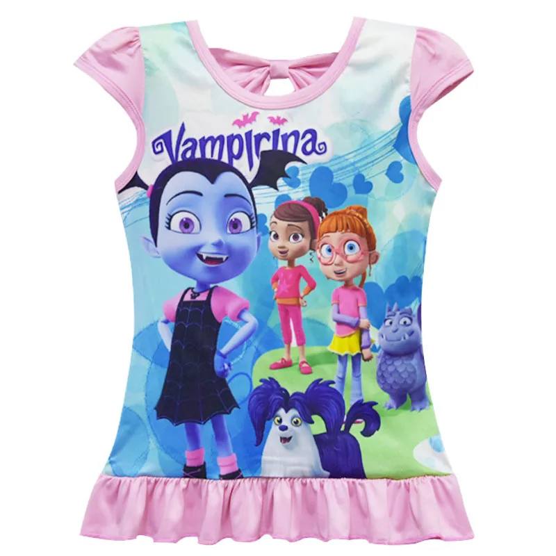 Милый костюм Junior Vampirina; летняя одежда для сна для маленьких девочек; пижамный комплект без рукавов; Пижама; комплект одежды для девочек с рисунком; подарок с бантом - Цвет: Прозрачный