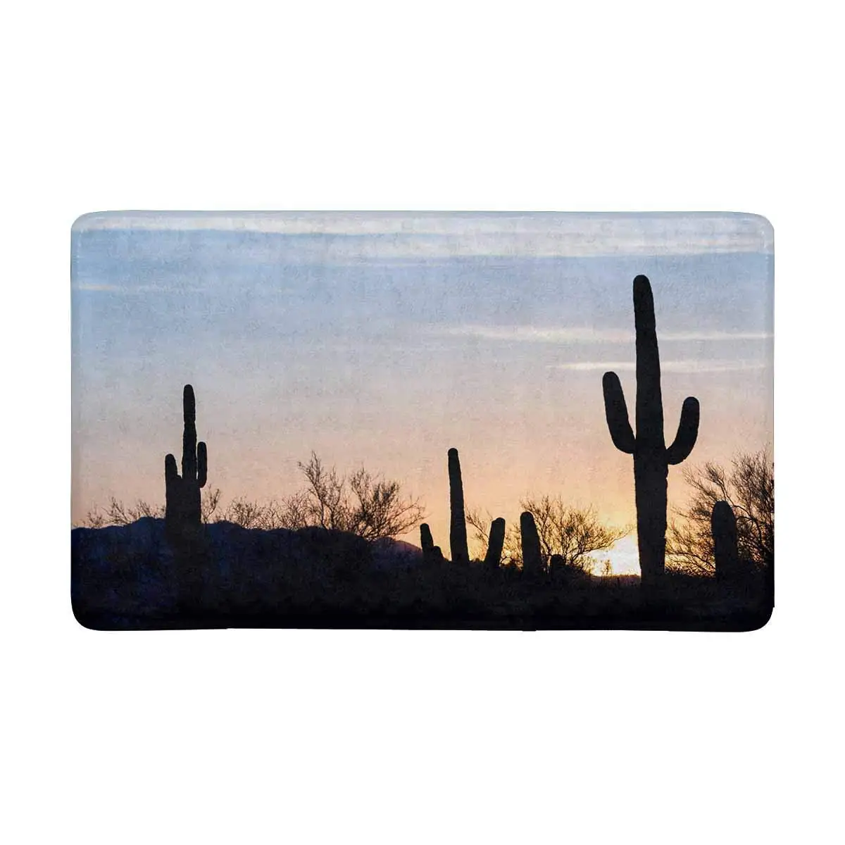 Arizona Desert Landscape at Sunset with Saguaro Cactus Indoor Doormat Latex Backing Non Slip Door Mat Entrance Rug | Дом и сад