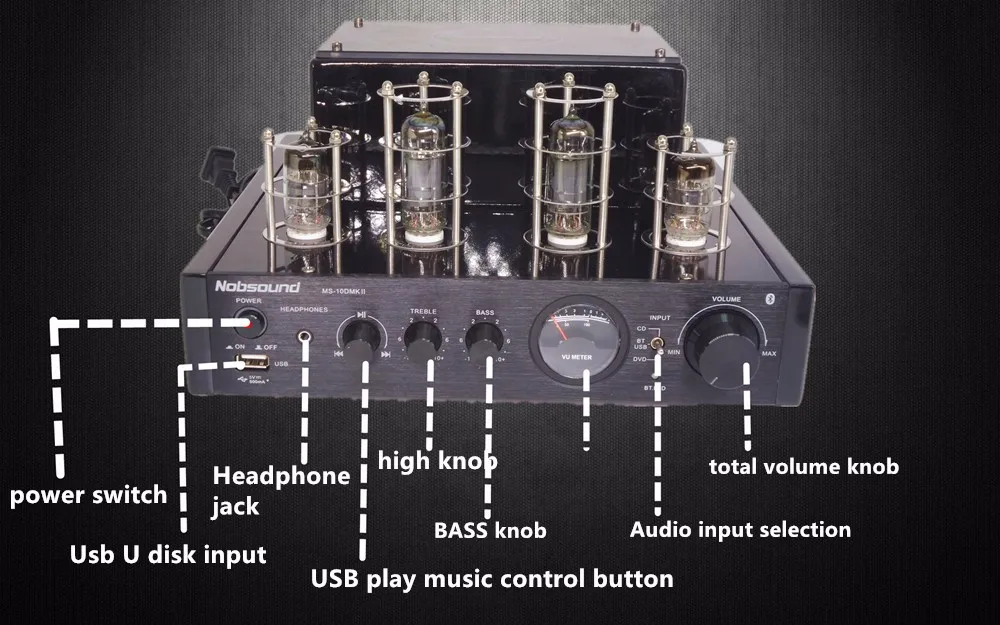 Черный Nobsound MS-10D MKII Hifi 2,0 ламповый усилитель USB/4,2 Bluetooth/волоконный коаксиальный усилитель аудио усилитель 25 Вт* 2