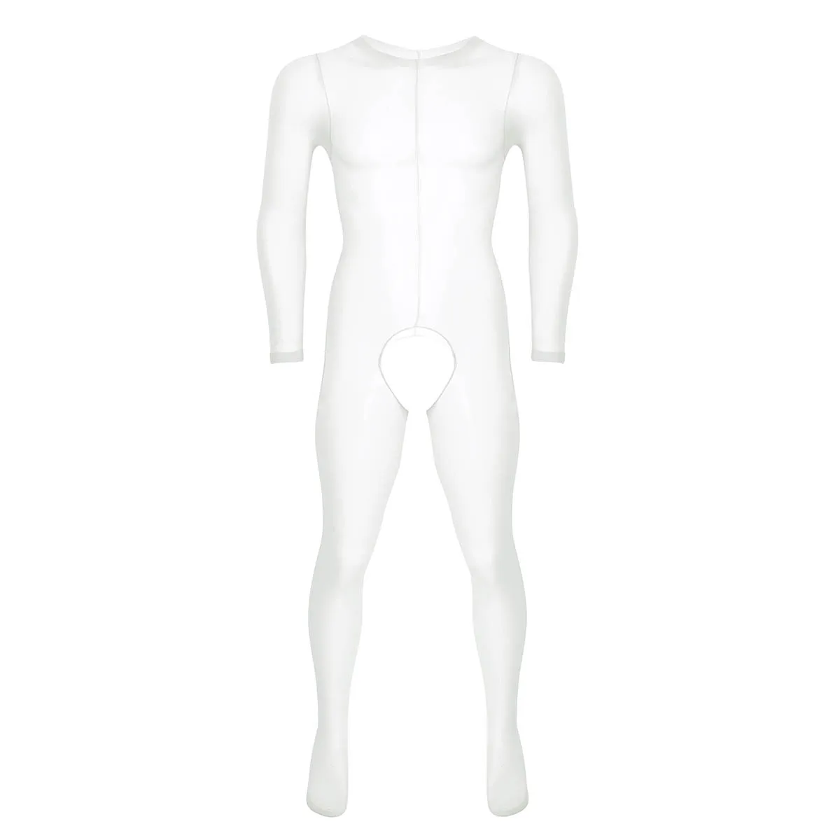 Мужские обтягивающие колготки Стретч прозрачные сексуальные с вырезами, с закрытым носком, ультра-тонкие колготки, боди, ночное белье - Цвет: White