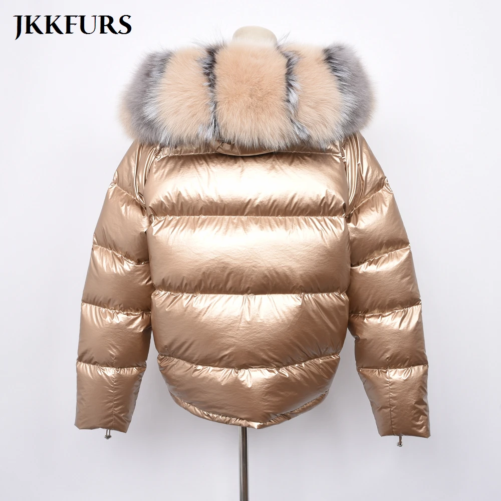 Новинка, женские зимние куртки, белое пуховое пальто, воротник из натурального Лисьего меха, Двустороннее пальто, высокое качество, модный стиль, S7482B