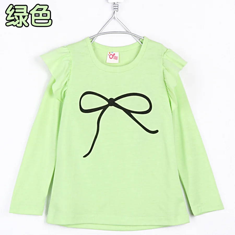 Весенне-осенняя одежда с бантом для девочек; футболка с длинными рукавами; детская одежда с бантом в Корейском стиле для девочек - Цвет: green
