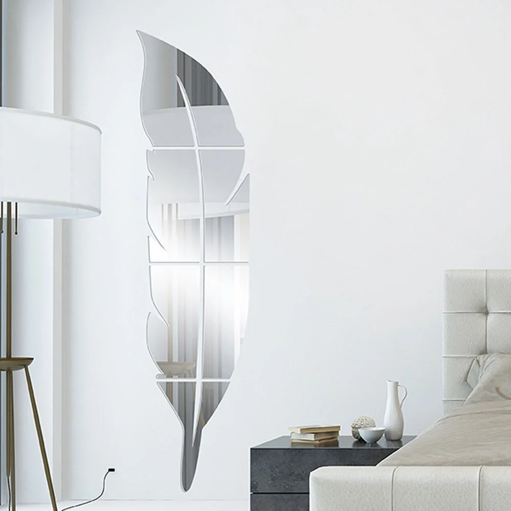 

Hot Sale 3d Wall Stickers Removable Feather Mirror Wall Stickers Decal Art Home Kitchen Room Decoration Mural