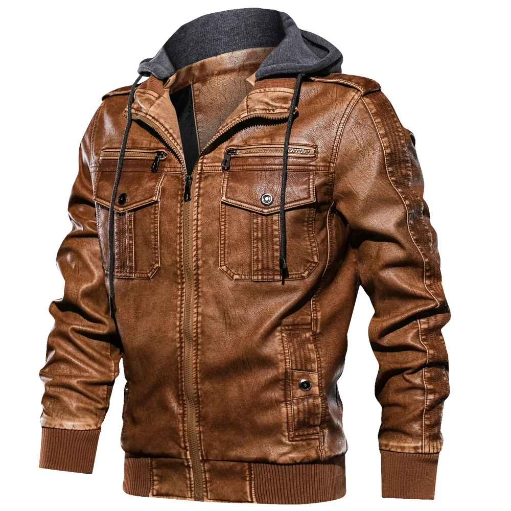 Men PU Military Jacket Casual Army Fitness Leather Coats Bomber Anti ...