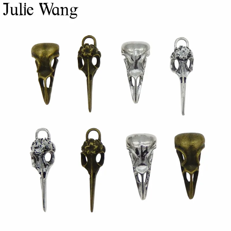 4 шт. подвески Julie Wang из сплава ворон птица Череп клюв разные античные цвета