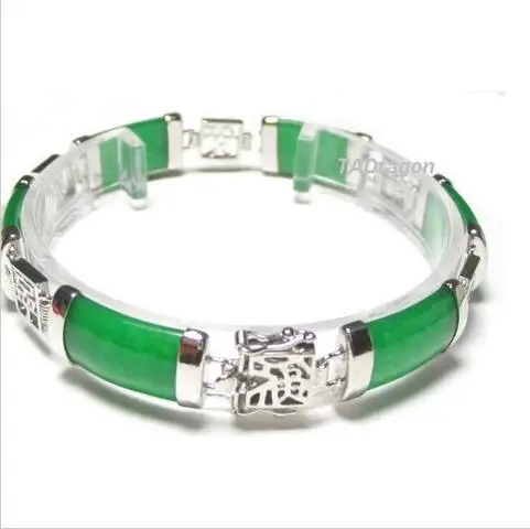 

7.5 "Genuine Jadeite 925 Sterling Silver SILVER BRACELET jade