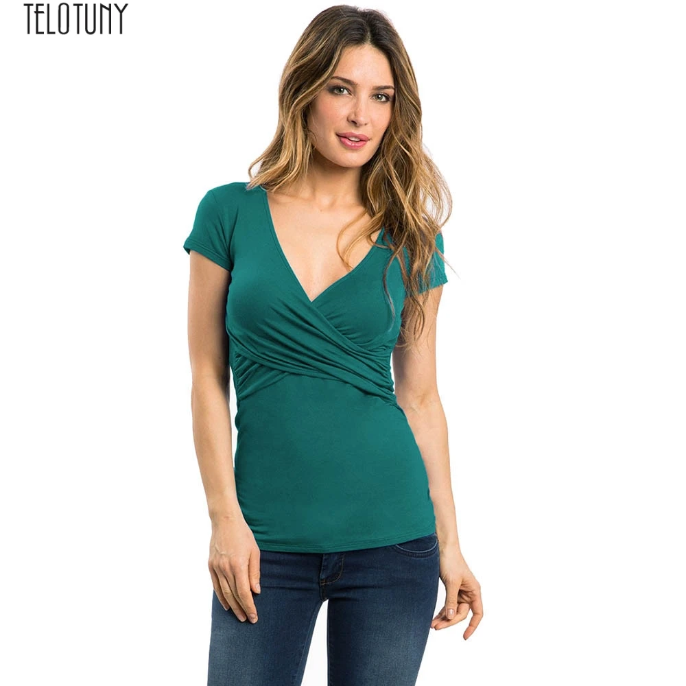 TELOTUNY Women Maternity Solid sexy v-neck short sleeve tops Pregnant Nursing soft Multifunctionl Blouse T-Shirt x0510