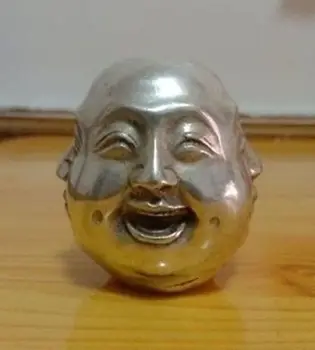 

2pc Chinese tibet silver carved 4 face Buddha decoration Tibetan Silver word Wholesale 2pcs bronze