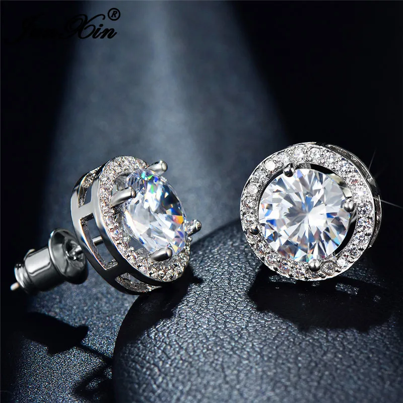 Роскошные Женский Кристалл белый циркон серьги простой 925 пробы серебро заполнено круглые серьги для Для женщин
