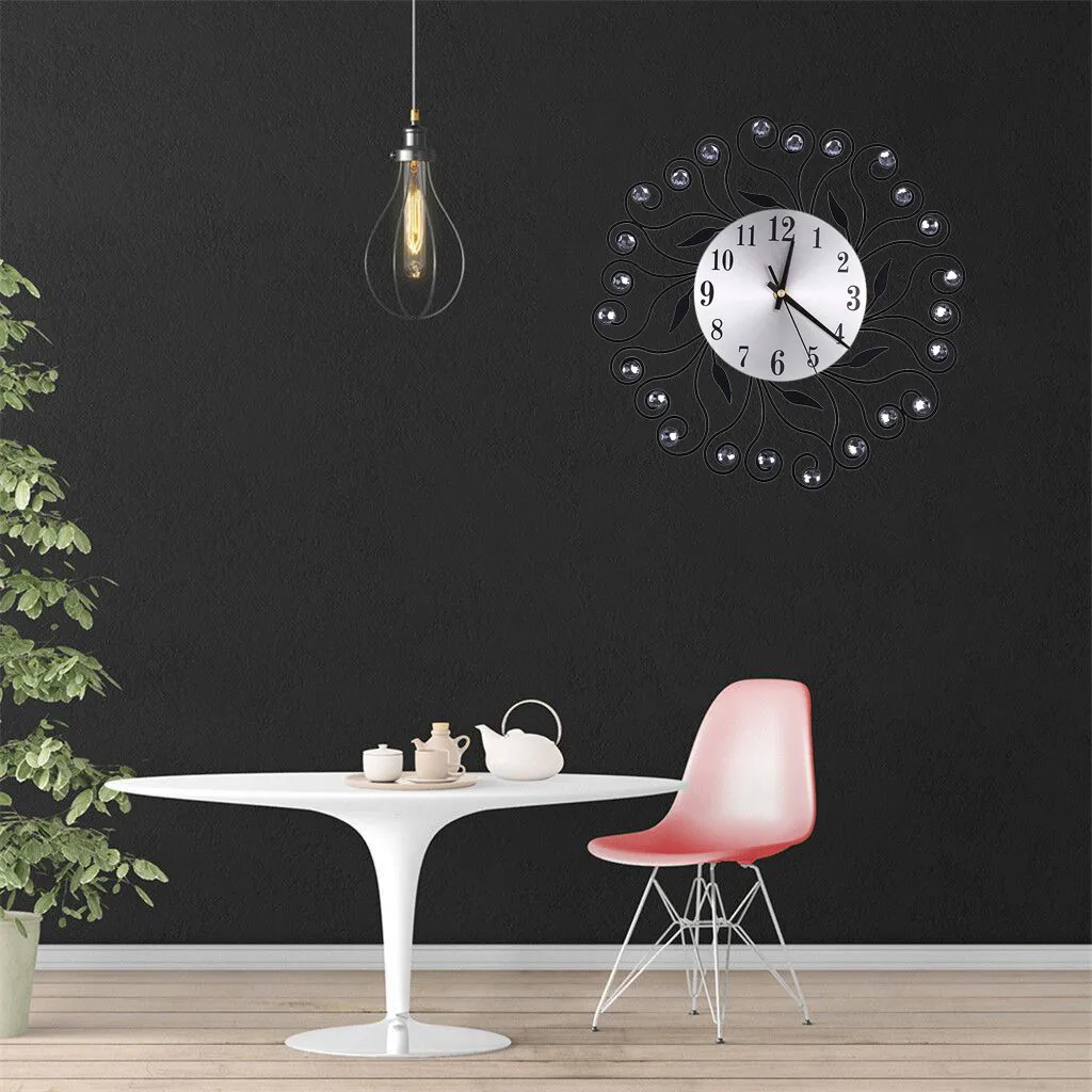 Wall Clock Wrought Iron Diamond Fashion Bedroom Silent Metal Wall Clock Decor watch still life clocks home decoration 19jul11