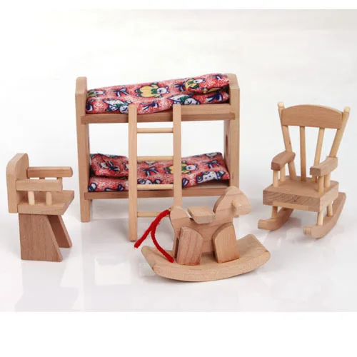 W007 High quality children gift kids wooden toy Furniture doll house set DIY Educational Toys