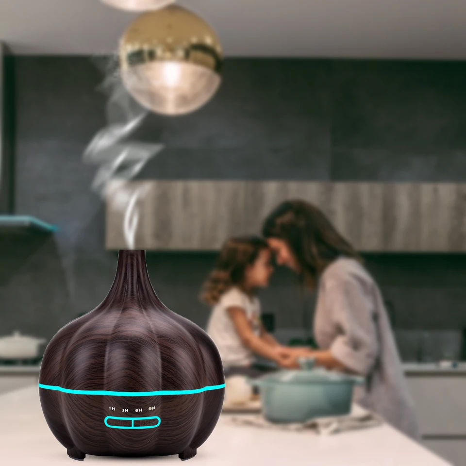 

400ML Ultrasonic Air Humidifier Aroma Essential Oil Diffuser Led 7 Color Night Light Wood Grain Aromatherapy Diffuser Humidifier
