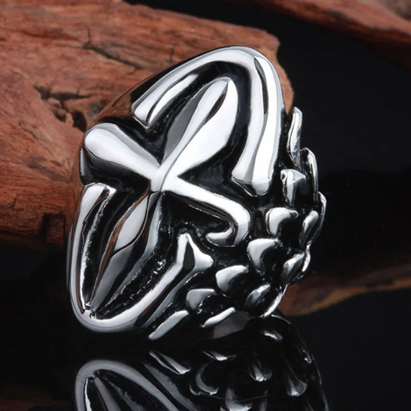 

DL 316L stainless steel cross ring domineering retro punk men's ring J189