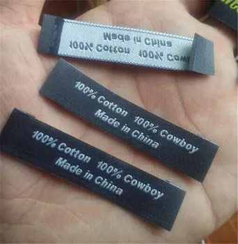 

1000 pcs/lot Custom top quality Damask black cloth woven label trouser 6 cm * 1 cm
