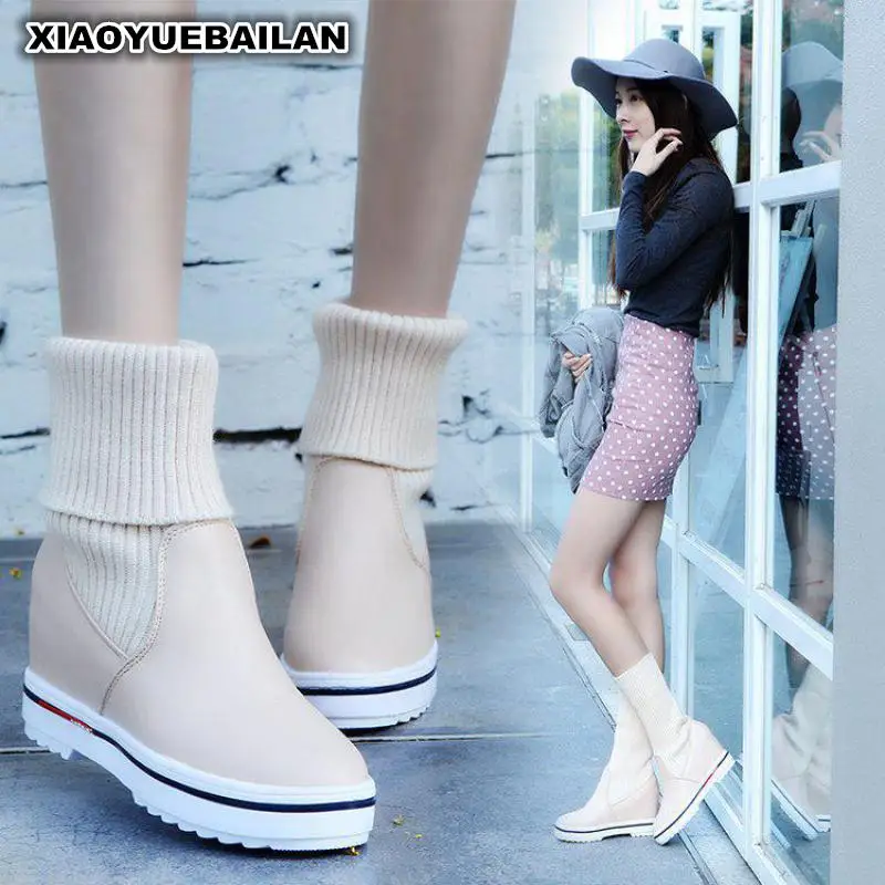 

2017 New Female Boots In Autumn And Winter Increased Wool Sleeve Pin Two Martin Wear Thin All-match