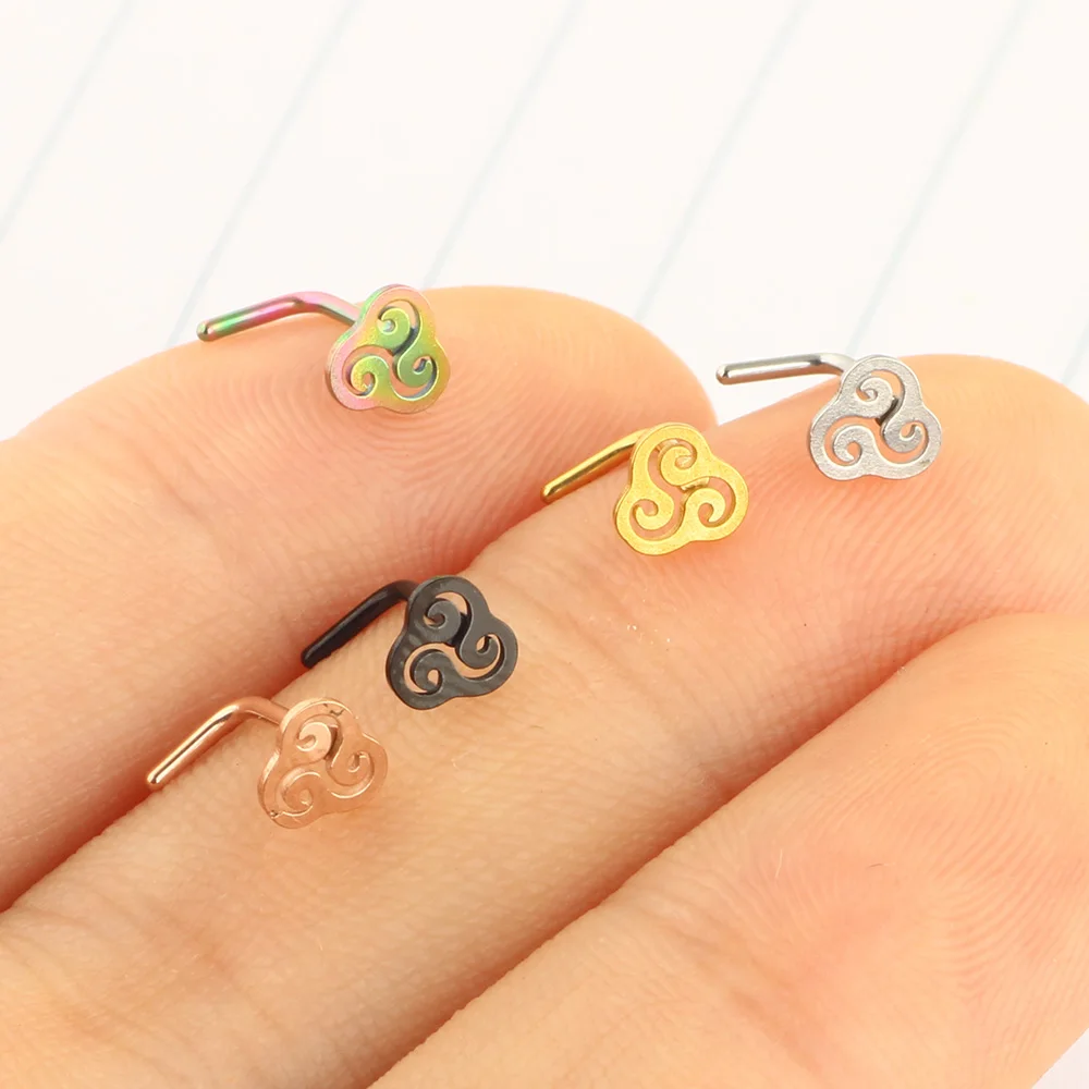 JUNLOWPY 20G Surgical Steel Mix Color Nose Stud Rings L Shaped Piercing Jewelry Nose rings nose piercing body Sprial Wholesales