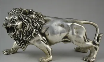 

decoration brass factory outlets Tibet Silver china collectible handmade old tibet silver carve ferocity lion king rare statue
