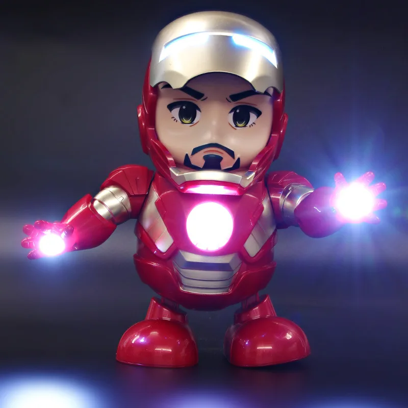 

[Funny] The avengers 4 super hero iron man dancing robot figure Electric Dance Light and Music Collection model toy child gift