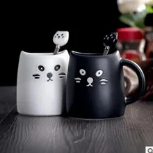 Black and White Creative Modeling Cat Ceramic Cup With Spoon Mug Cup Of Milk Cup