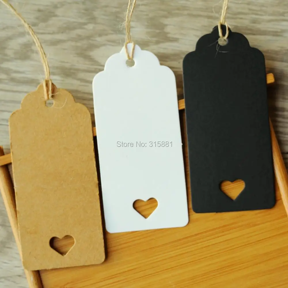 

White Brown and Black Hollow Heart Kraft Paper Tags Scallop Head Label Luggage Wedding Note Blank Price Hang Tag 9*4cm 100pcs