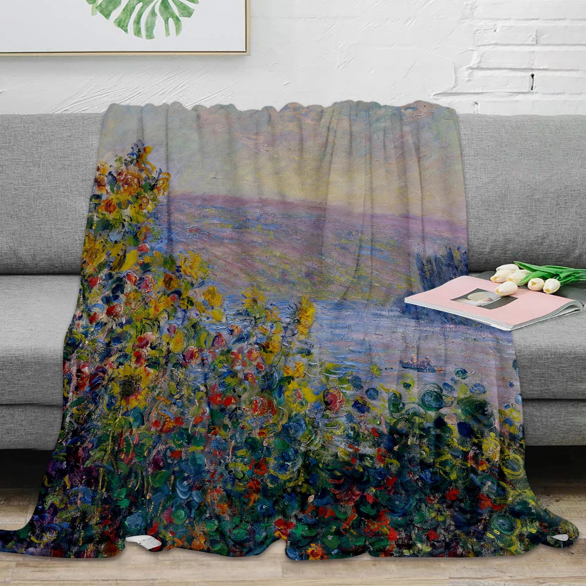 

Flower Beds at Vetheuil Throw Blanket Warm Microfiber Blanket Blankets For Beds Home Decor
