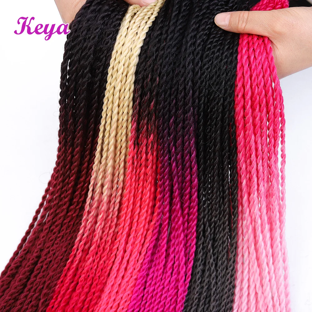 Keya Ombre Сенегальские вьющиеся волосы 100 г/шт. вязанные косички 24 дюйма синтетические косички плетение волос 14 цветов розовые волосы синие косички