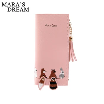 

Mara's Dream Women Leather Zipper Wallet Fashion Lady Portable Embroidery Fox Long Tassel Solid Color Change Purse Clutch Bags