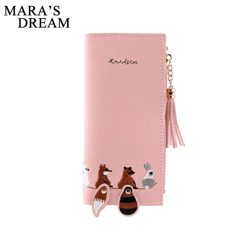 Кошелек Mara's Dream Женский из кожи на молнии с вышивкой лисы длинный кисточками