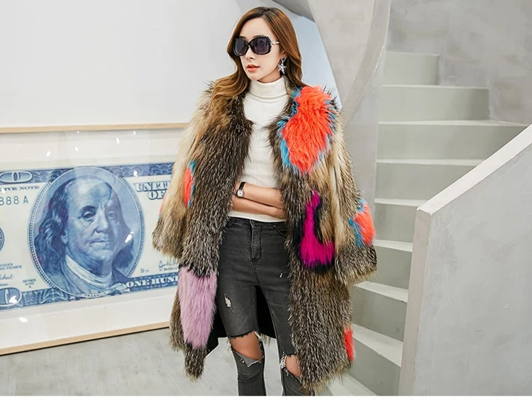 women real knitted fox fur coat long (2)