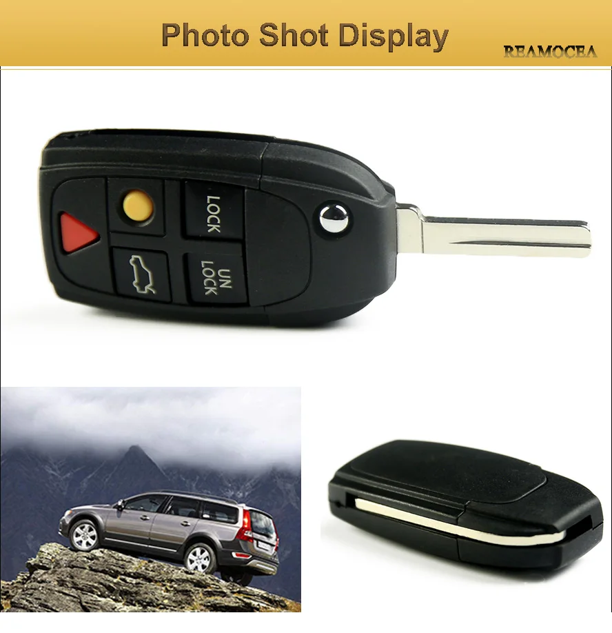 Reamocea 5 Button Flip Key Shell Folding Remote Case Fob for Volvo S60 S80 V70 XC70 XC90 2003 2004 2005 2006 Car Accessories (9)