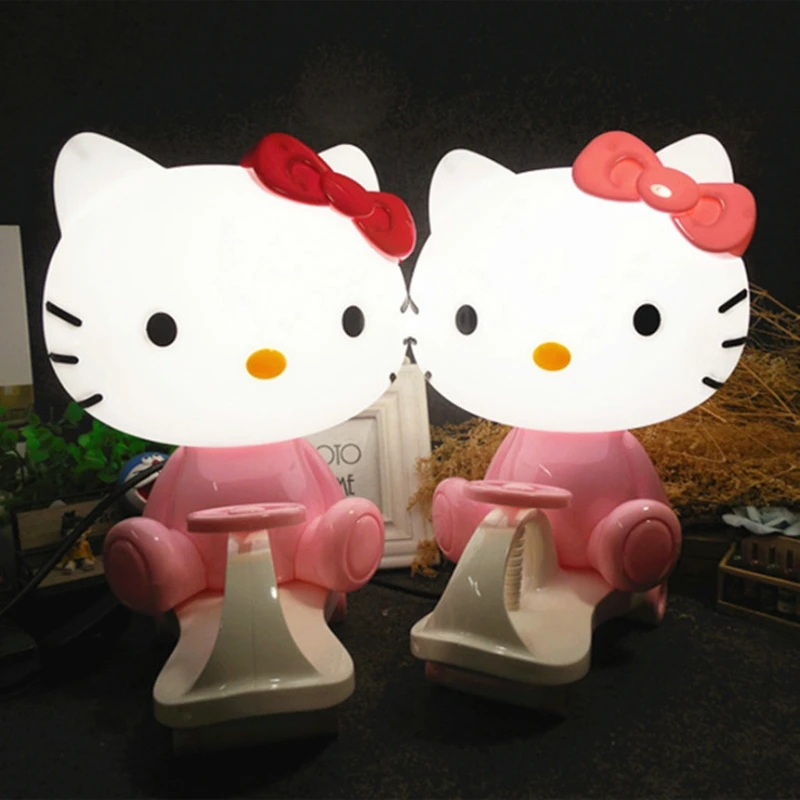 Vermelho dos Desenhos Candeeiros de Mesa Quarto ao Lado Lâmpada de Mesa Decoração para Casa Kitty Night Light Rosa – Animados Brinquedo Carro Crianças Presente Olá Led