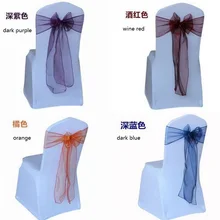 Органза бантом чехол для свадебного стула широкие пояса-кушаки Свадебная вечеринка день рождения Снежная пряжа декорации с лентой цвета доступны WT033