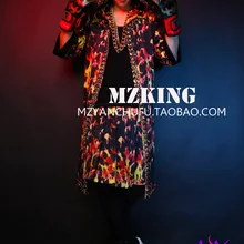 Ночной клуб Для мужчин певцов DJ GD Чи-Длинные Золото толстые цепи Flame с капюшоном костюмы с короткими рукавами