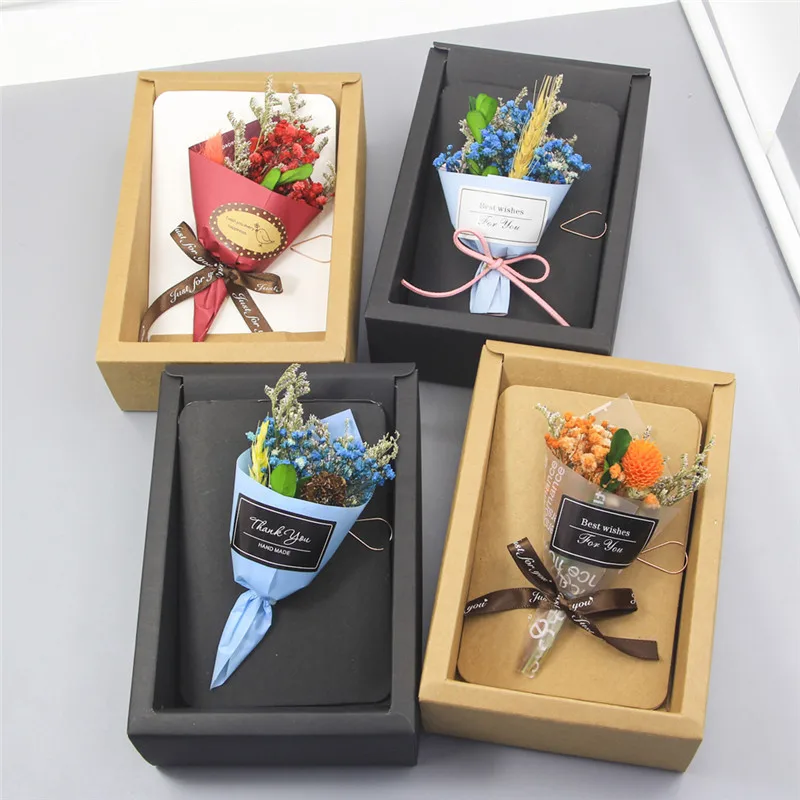 

1pc DIY Kraft Paper Handmade Dry Flower Invitation Greeting Card with Envelope Box Christmas Wedding Party Favors Random