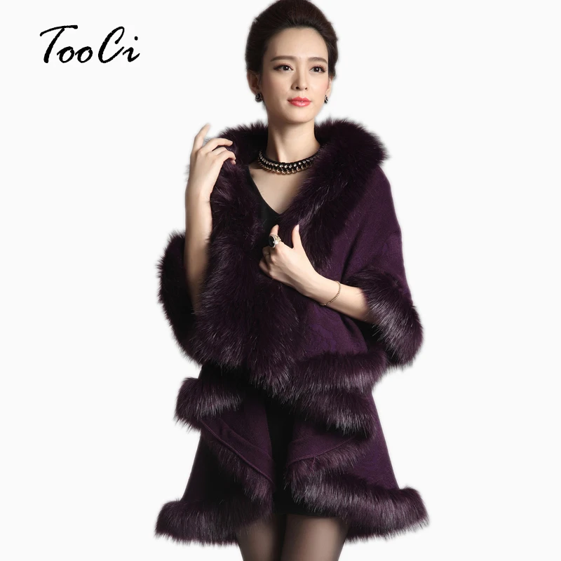 Women Faux Fur Coat Long Cardigan Sweater Cape Shawl Luxury Faux Fur