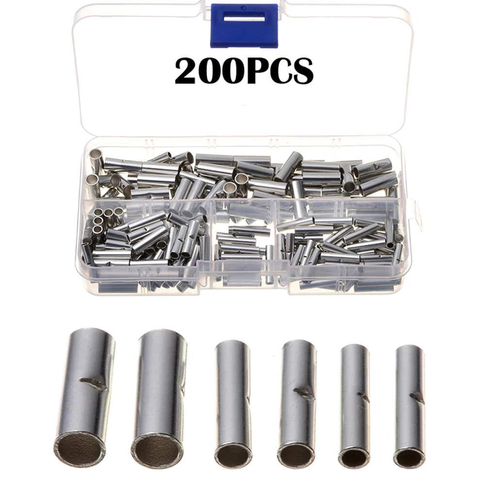 

200PCS/Box Non-Insulated Butt Connectors Practical Uninsulated Electrical Wire Ferrule Cable Crimp Terminals with Storage Case