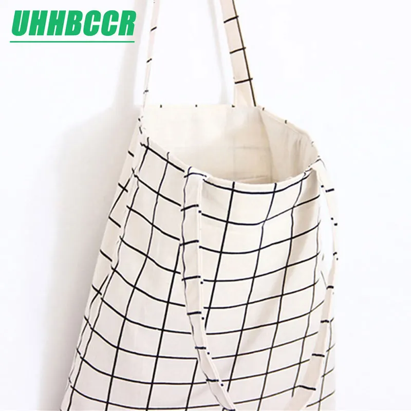 

Canvas Tote Bag Casual Beach HandBag Eco Shopping Bag Daily Use Foldable Canvas Shoulder Bag Plaid Canvas Tote for Women Female