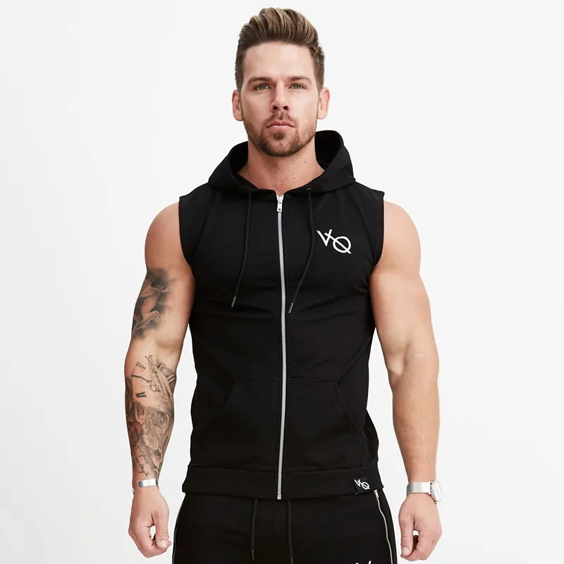 2018 Summer New sleeveless Hoodies men Fitness Bodybuilding Sweatshirt